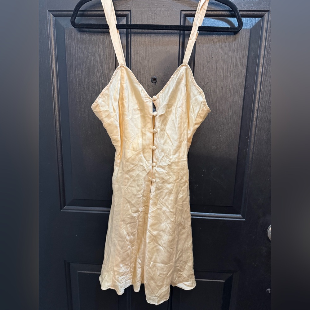 Satin-Look Cream Slip Dress with Front Buttons